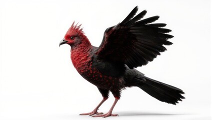 Crimson-breasted Partridge with Open Wings on White Background.