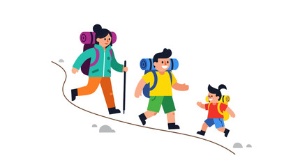 Family Hiking Adventure Depicted In Delightful Illustration, Ready For Exploration And Fun