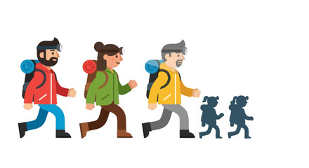 Family Hiking Adventure Through Darkness Illustration Of Mountain Trekking Trip Together