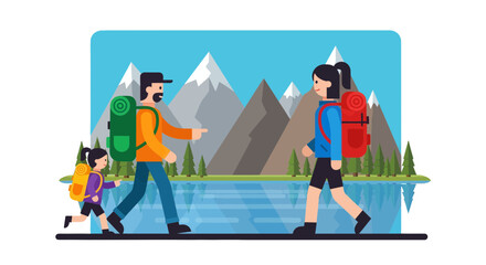 Family Hiking Adventure Through Majestic Mountains and Beautiful Scenic Landscapes