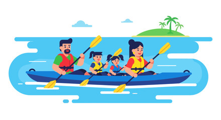 Family Paddling Together on Vacation: Kayaking Adventure with Smiling Expressions