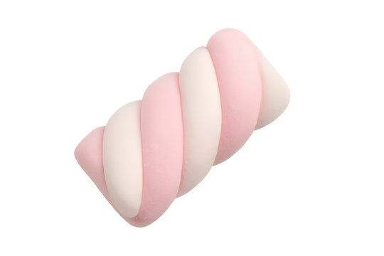 Twisted pink and white marshmallow candy on transparent background
