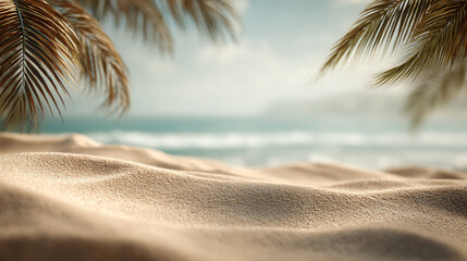 Sandy beach with palm fronds and ocean waves image
