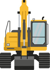 Front View Flat Style Yellow Excavator Construction Heavy Equipment Illustration