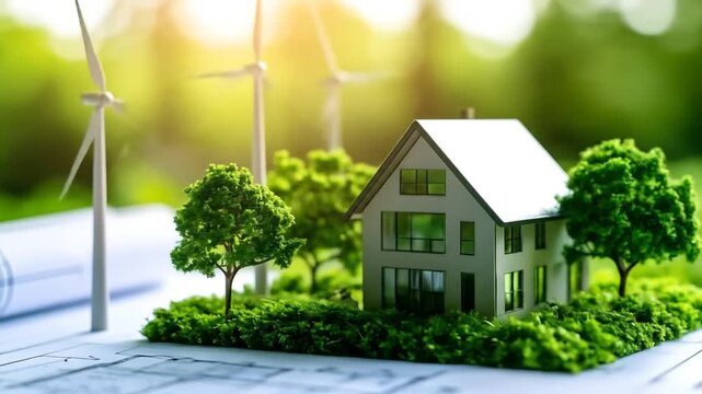 Ecofriendly house model with solar panels.