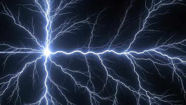 Dramatic lightning strike illuminates night sky with electric energy and powerful force for dynamic weather visuals and striking nature scenes