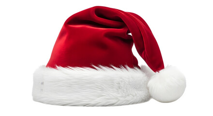 Classic red santa claus hat with white fur trim isolated on black background festive holiday accessory