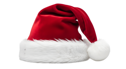 Classic red santa claus hat with white fur trim isolated on black background festive holiday accessory