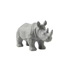 Silver Rhino Sculpture with Glittery Textured Surface Isolated on Black Background