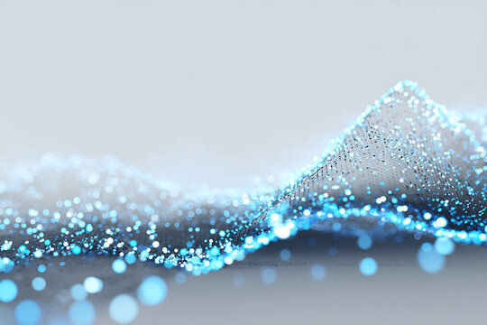 Dynamic digital wave of connected data points pulsating with vibrant blue light, perfect for technology, innovation, and futuristic design concepts