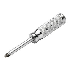 Silver Screwdriver with Textured Handle Isolated on Black Background Reflecting Light