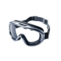 Silver Ski Goggles with Black Strap Isolated on Black Background Reflecting Light with a Futuristic Metallic Sheen