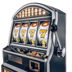 Silver Slot Machine With Lights And Seven Symbols Isolated On White Background Representing Casino And Gambling Entertainment