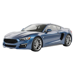 Blue Coupe Sports Car With Chrome Wheels And Tinted Windows Isolated On Transparent Background