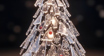 Unique and elegant glass fragment Christmas tree decoration shining in the darkness of winter