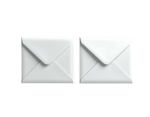 Two closed white square envelopes side-by-side on black