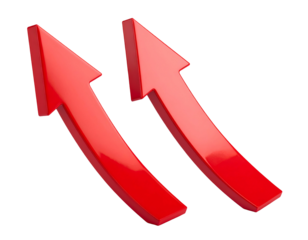 Two bright red, glossy arrows pointing upwards diagonally
