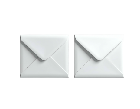 Two closed white square envelopes side-by-side on black