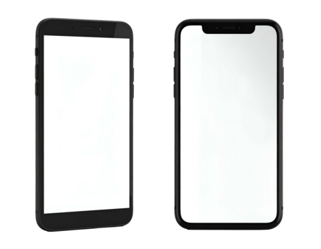 Two modern smartphones, one angled, both with blank screens