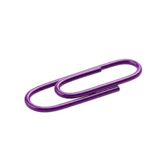 Single Metallic Purple Paperclip Isolated on a White Background Demonstrating Office Supply and Stationery Concept