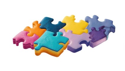 Obraz premium Colorful Puzzle Pieces Stacked on White Background.