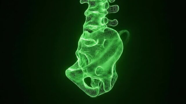 Glowing Green Spine Illustration Of Vertebral Structure In Motion.