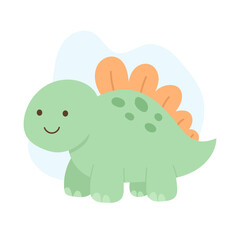 Fototapeta premium Cute stegosaurus with orange plates and soft green body, stegosaurus illustration radiating happy prehistoric charm, ideal for childrens room decor, posters, toys, stickers and playful learning visual