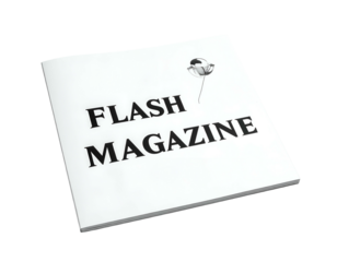 White magazine with bold "FLASH MAGAZINE" text and flower