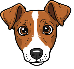 Cartoon Jack Russell Terrier Dog Face Vector Isolated on White Background – Cute Pet Animal Portrait for Stock Illustration Use