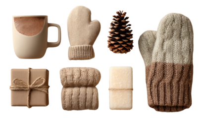 Cozy Winter Collection with Mug, Mittens, Pinecone, and Gift Box Items