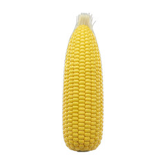 Single Ripe Yellow Corn Cob with Green Stalk Isolated on Transparent Background Studio Shot for Healthy Food Ingredient