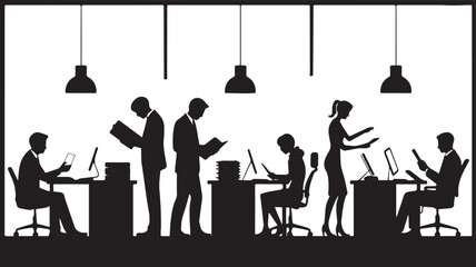 Fototapeta premium Office workers silhouette vector illustration for business and corporate design