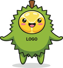 Cute Durian Fruit Mascot Cartoon Character with Spiky Green Shell, Smiling Face, Logo Design for Tropical Branding and Fun Promotion