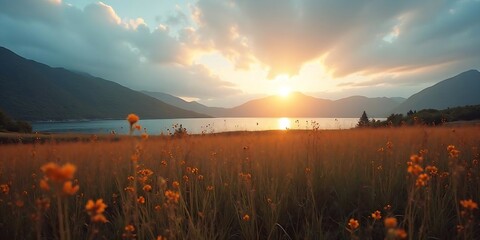 sunset over the lake