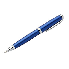 Blue Metallic Ballpoint Pen with Silver Accents Isolated on a Transparent Background with Studio Lighting