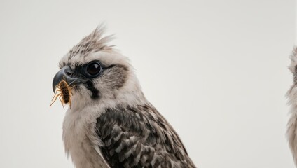 Obraz premium Close up of a Philippine Eagle chick holding food in its beak.