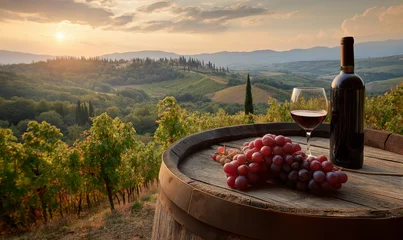 Wandcirkels Toscane Experience the Tuscan countryside with a glass of red wine, perfect for travel blogs, culinary guides, and promoting a relaxing lifestyle in Italy  © Iqra