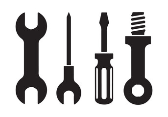  Collection of common hand tools including wrenches and screwdrivers silhouette