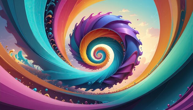Vibrant Psychedelic Swirl Of Rainbow Colors In Pixel Art Style With A Soft Sky Background And Scattered Dots - Powered by Adobe