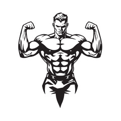 Fototapeta premium Muscular bodybuilder man with defined abs logo design vector illustration.