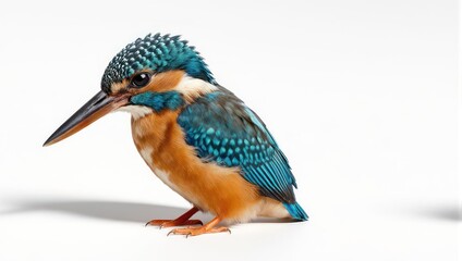 Obraz premium Vibrant Common Kingfisher Bird with Blue and Orange Plumage on White Background.