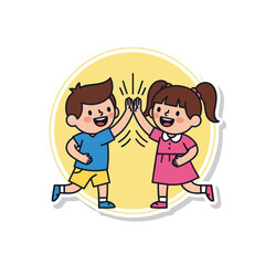 Cartoon Children High-Fiving in a Circle.