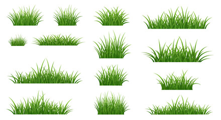 A collection of vibrant green grass elements in a vector format, perfect for adding natural textures and design elements to various creative projects and enhancing visual appeal.
