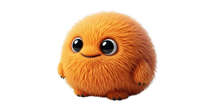 Adorable fluffy orange creature with big eyes on a transparent background