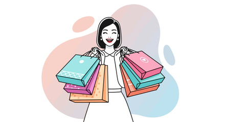 Happy Young Woman Shopping with Multiple Gift Bags Celebrating Special Occasion