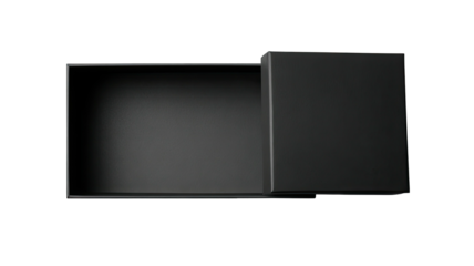 Empty, open black box against a stark black background