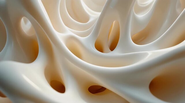 An abstract organic macro shot with smooth flowing shapes and holes, rendered in a soft, creamy palette.