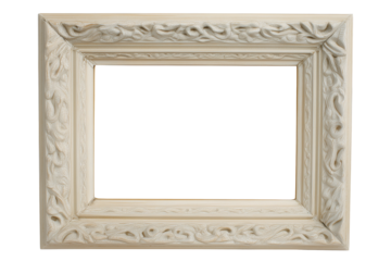 Intricately carved vintage wooden picture frame with floral motifs on transparent background