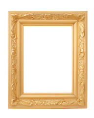 Ornate gold picture frame with floral motifs on transparent background