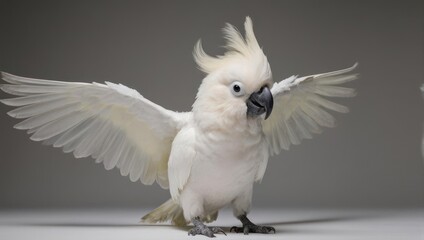 Obraz premium A majestic white cockatoo with its wings spread wide in a studio setting.